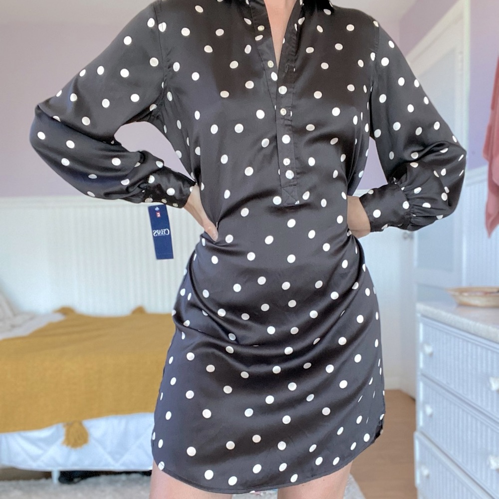 Chaps Long Sleeve Polka Dot Mini Dress